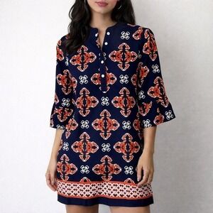 Crown & Ivy Navy Red Printed Shift Dress Size 4 Preppy Resort Nautical Coastal